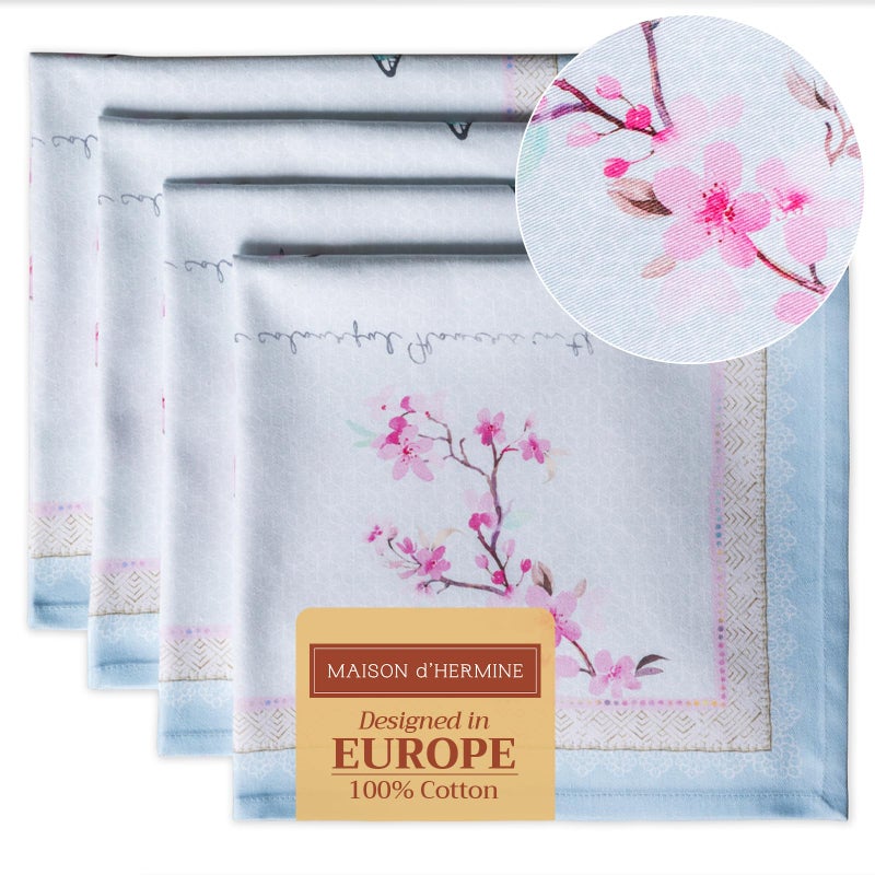 Maison d' Hermine Cloth Napkins Set of 4 100% Cotton Everyday Reusable Square Napkins Cloth Washable, Dinner, Party, Wedding, Restaurant, Spring/Summer (Blossoms in Spring, 20" x 20") - Image 1